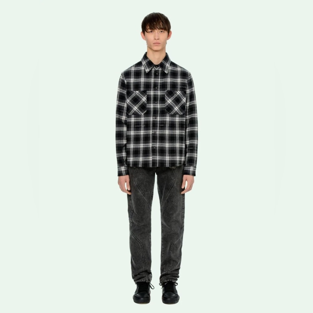 SOLD!!! Off-White Virgil Abloh Spliced Check Flannel Shirt